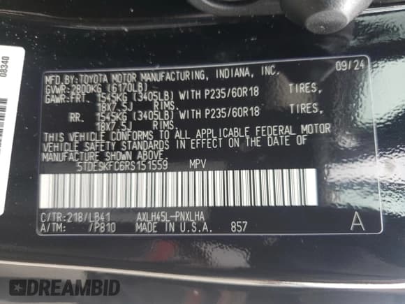 ✅ 2024 Toyota Sienna Platinum • VIN: 5TDESKFC6RS151559 • Lot: 64242035. Listed on Copart with 10,187 mi. Free auction sales archive from the USA and detailed vehicle history report at DreamBid. Image 14.