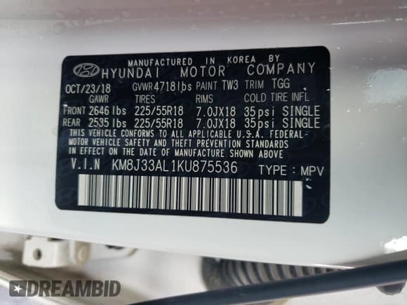 ✅ 2019 Hyundai Tucson SEL • VIN: KM8J33AL1KU875536 • Лот: 91165115. Опубликован ранее на Copart с пробегом 96 555 миль. Бесплатный доступ к архиву аукционных продаж из США и подробный отчёт об истории автомобиля на DreamBid. Изображение 13.