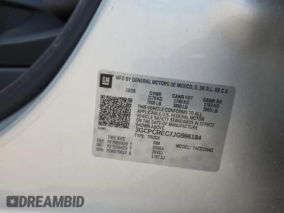 ✅ 2018 Chevrolet Silverado 1500 LT • VIN: 3GCPCREC7JG596184 • Lot: 86129855. Wystawiony na Copart z przebiegiem 72 080 mil. Bezpłatny archiwum sprzedaży aukcyjnych z USA i szczegółowy raport historii pojazdu na DreamBid. Zdjęcie 12.