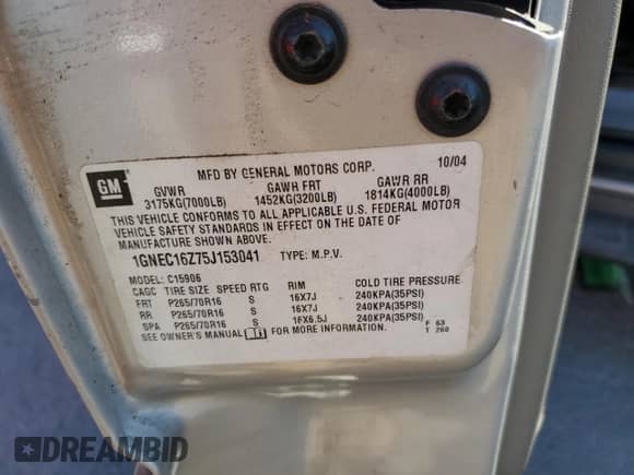 2005 Chevrolet Suburban LT с VIN 1GNEC16Z75J153041, выставлен на аукционе Copart как лот 74176344 с пробегом Не указан миль и Списание • Salvage title. История ставок и продаж доступна на DreamBid. Изображение 13.