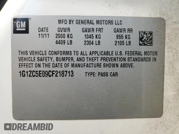 ✅ 2012 Chevrolet Malibu 1LT • VIN: 1G1ZC5E09CF218713 • Lot: 72818354. Listed on Copart with 155,811 mi. Free auction sales archive from the USA and detailed vehicle history report at DreamBid. Image 12.