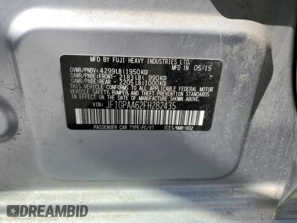 ✅ 2015 Subaru Impreza 2.0i • VIN: JF1GPAA62FH282435 • Lot: 71549135. Wystawiony na Copart z przebiegiem Nie podano. Bezpłatny archiwum sprzedaży aukcyjnych z USA i szczegółowy raport historii pojazdu na DreamBid. Zdjęcie 12.