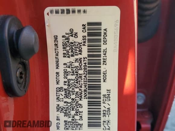 ✅ 2010 Toyota Corolla • VIN: 1NXBU4EE0AZ289475 • Лот: 43056795. Опубликован ранее на Copart с пробегом 183 995 миль. Бесплатный доступ к архиву аукционных продаж из США и подробный отчёт об истории автомобиля на DreamBid. Изображение 14.