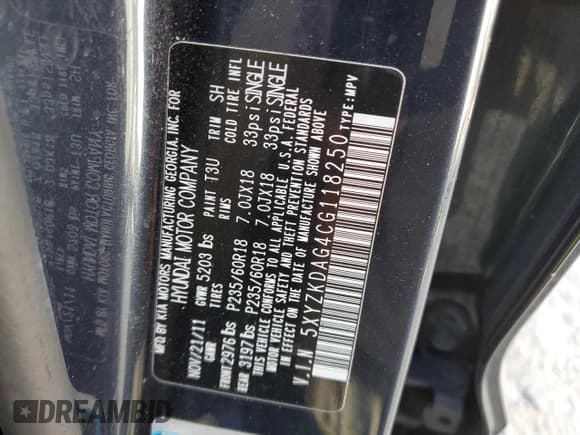 ✅ 2012 Hyundai Santa Fe Limited • VIN: 5XYZKDAG4CG118250 • Lot: 77872484. Listed on Copart with 165,557 mi. Free auction sales archive from the USA and detailed vehicle history report at DreamBid. Image 13.