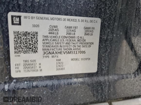 ✅ 2021 Chevrolet Equinox LS • VIN: 3GNAXHEV5MS117095 • Lot: 93354565. Listed on Copart with 193,197 mi. Free auction sales archive from the USA and detailed vehicle history report at DreamBid. Image 13.