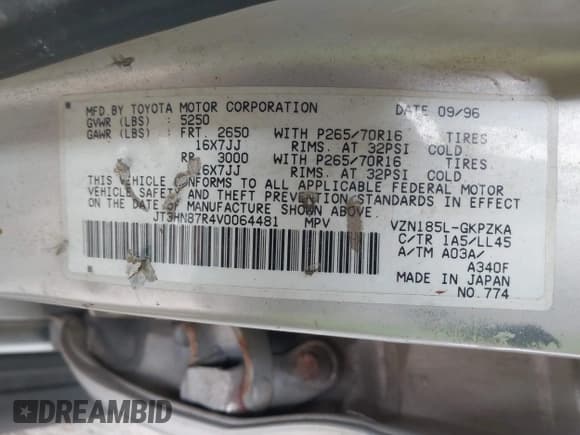 ✅ 1997 Toyota 4Runner Limited • VIN: JT3HN87R4V0064481 • Лот: 42357986. Опубликован ранее на IAAI с пробегом 232 871 миль. Бесплатный доступ к архиву аукционных продаж из США и подробный отчёт об истории автомобиля на DreamBid. Изображение 9.