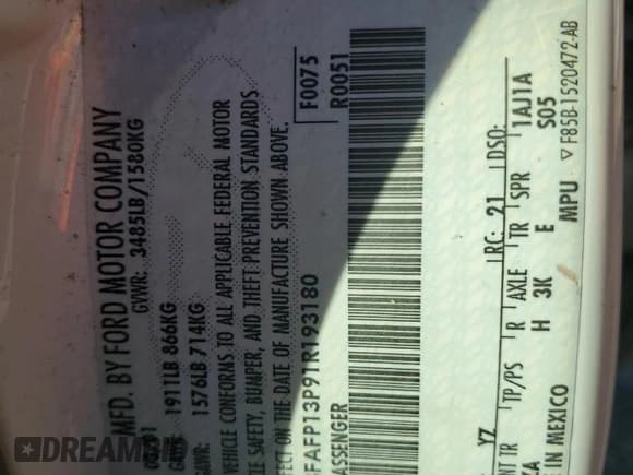 ✅ 2001 Ford Escort Fleet • VIN: 3FAFP13P91R193180 • Lot: 80908644. Listed on Copart with 153,053 mi. Free auction sales archive from the USA and detailed vehicle history report at DreamBid. Image 14.