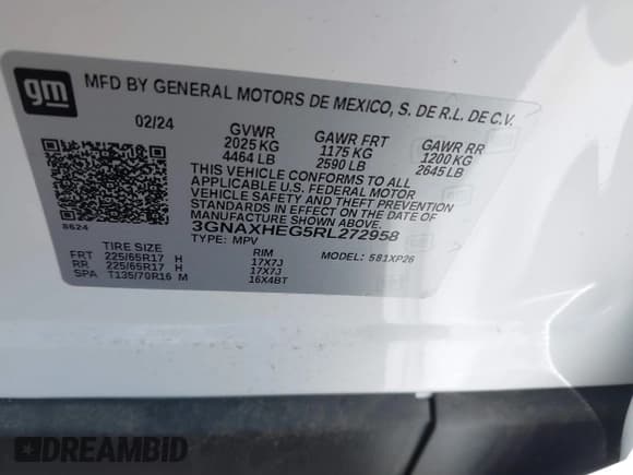 ✅ 2024 Chevrolet Equinox LS • VIN: 3GNAXHEG5RL272958 • Лот: 43160664. Опубликован ранее на IAAI с пробегом 1 607 миль. Бесплатный доступ к архиву аукционных продаж из США и подробный отчёт об истории автомобиля на DreamBid. Изображение 9.