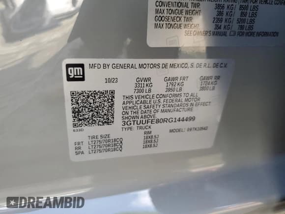 ✅ 2024 GMC Sierra 1500 AT4X • VIN: 3GTUUFE80RG144499 • Лот: 68990784. Опубликован ранее на Copart с пробегом 16 197 миль. Бесплатный доступ к архиву аукционных продаж из США и подробный отчёт об истории автомобиля на DreamBid. Изображение 12.