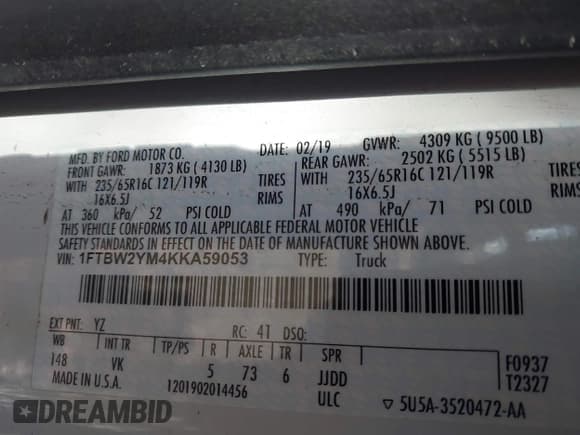 ✅ 2019 Ford Transit • VIN: 1FTBW2YM4KKA59053 • Лот: 43158889. Опубликован ранее на IAAI с пробегом 48 898 миль. Бесплатный доступ к архиву аукционных продаж из США и подробный отчёт об истории автомобиля на DreamBid. Изображение 9.