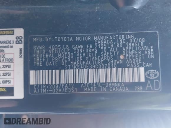 ✅ 2009 Toyota Matrix S • VIN: 2T1KE40E39C007010 • Лот: 43652502. Опубликован ранее на IAAI с пробегом 227 415 миль. Бесплатный доступ к архиву аукционных продаж из США и подробный отчёт об истории автомобиля на DreamBid. Изображение 9.