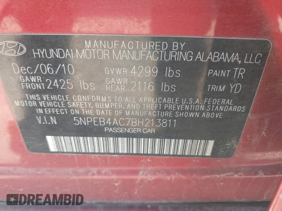 ✅ 2011 Hyundai Sonata GLS • VIN: 5NPEB4AC7BH213811 • Лот: 43150390. Опубликован ранее на IAAI с пробегом 122 155 миль. Бесплатный доступ к архиву аукционных продаж из США и подробный отчёт об истории автомобиля на DreamBid. Изображение 9.