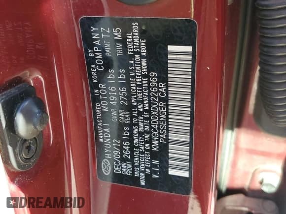 ✅ 2013 Hyundai Genesis 3.8L • VIN: KMHGC4DDXDU226969 • Lot: 84599035. Listed on Copart with Not provided. Free auction sales archive from the USA and detailed vehicle history report at DreamBid. Image 12.