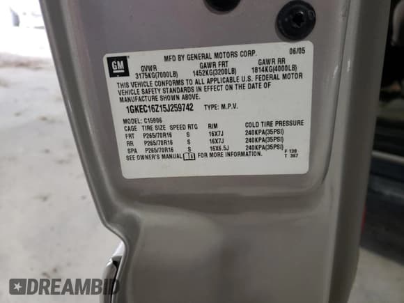 ✅ 2005 GMC Yukon XL SLT • VIN: 1GKEC16Z15J259742 • Lot: 79025564. Listed on Copart with 261,820 mi. Free auction sales archive from the USA and detailed vehicle history report at DreamBid. Image 13.