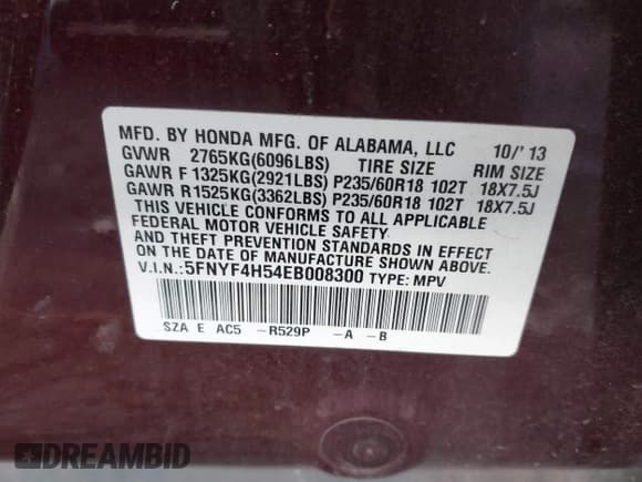 ✅ 2014 Honda Pilot EX-L • VIN: 5FNYF4H54EB008300 • Lot: 43848135. Listed on IAAI with 221,079 mi. Free auction sales archive from the USA and detailed vehicle history report at DreamBid. Image 9.