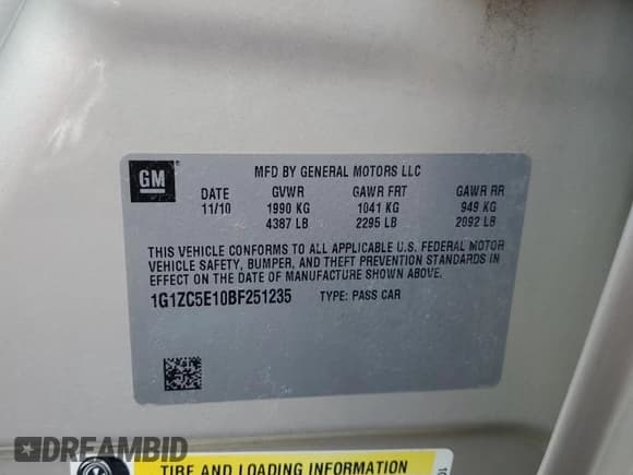✅ 2011 Chevrolet Malibu 1LT • VIN: 1G1ZC5E10BF251235 • Lot: 68906894. Wystawiony na Copart z przebiegiem 120 390 mil. Bezpłatny archiwum sprzedaży aukcyjnych z USA i szczegółowy raport historii pojazdu na DreamBid. Zdjęcie 13.