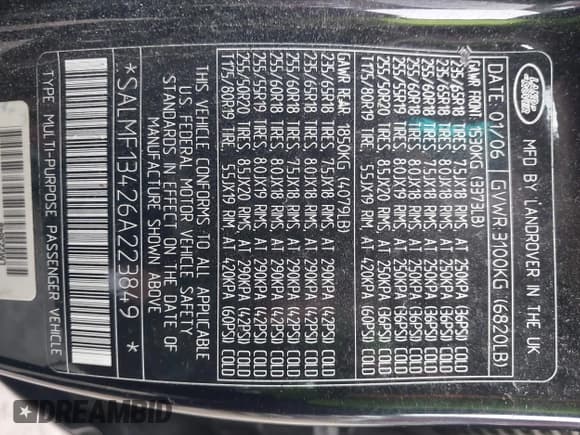 ✅ 2006 Land Rover Range Rover SC • VIN: SALMF13426A223849 • Лот: 43757755. Опубликован ранее на IAAI с пробегом 199 195 миль. Бесплатный доступ к архиву аукционных продаж из США и подробный отчёт об истории автомобиля на DreamBid. Изображение 9.