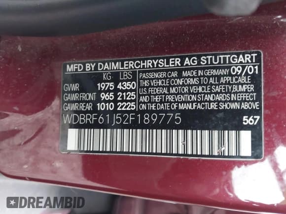 ✅ 2002 Mercedes-Benz C 230/260/280/320 • VIN: WDBRF61J52F189775 • Lot: 41633570. Wystawiony na IAAI z przebiegiem 301 455 mil. Bezpłatny archiwum sprzedaży aukcyjnych z USA i szczegółowy raport historii pojazdu na DreamBid. Zdjęcie 9.