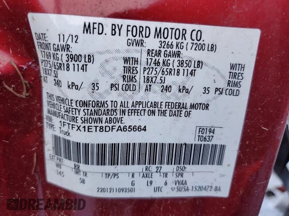 ✅ 2013 Ford F-150 XL • VIN: 1FTFX1ET8DFA65664 • Lot: 86825425. Listed on Copart with 141,356 mi. Free auction sales archive from the USA and detailed vehicle history report at DreamBid. Image 12.