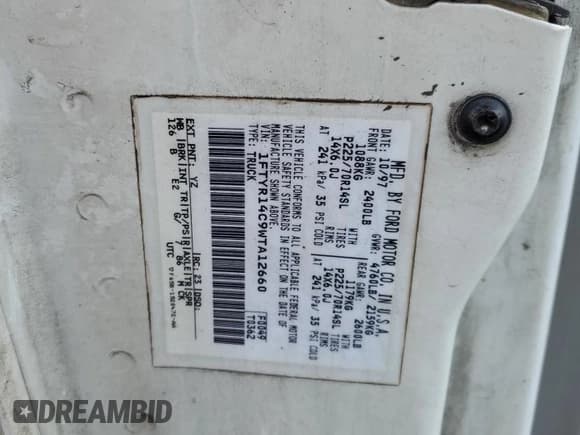 ✅ 1998 Ford Ranger XL • VIN: 1FTYR14C9WTA12660 • Lot: 88120915. Listed on Copart with 588,132 mi. Free auction sales archive from the USA and detailed vehicle history report at DreamBid. Image 12.