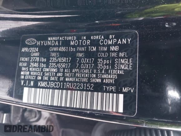 ✅ 2024 Hyundai Tucson Blue • VIN: KM8JBCD11RU223152 • Lot: 43410981. Listed on IAAI with 11,964 mi. Free auction sales archive from the USA and detailed vehicle history report at DreamBid. Image 9.