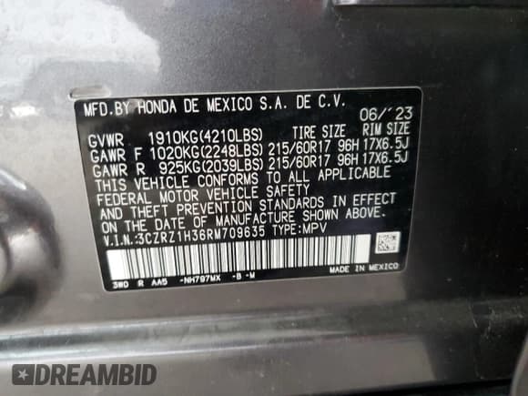 ✅ 2024 Honda HR-V LX • VIN: 3CZRZ1H36RM709635 • Лот: 65072205. Опубликован ранее на Copart с пробегом 9 415 миль. Бесплатный доступ к архиву аукционных продаж из США и подробный отчёт об истории автомобиля на DreamBid. Изображение 13.