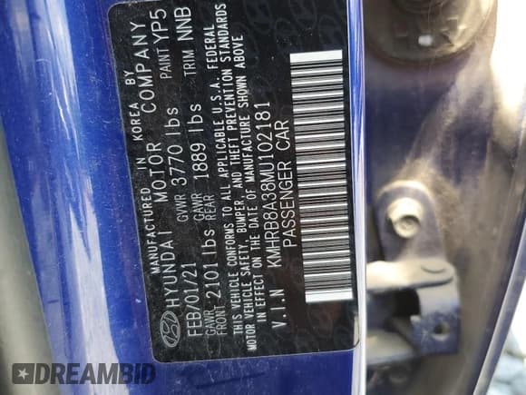 ✅ 2021 Hyundai Venue SE • VIN: KMHRB8A38MU102181 • Lot: 52246915. Listed on Copart with 69,377 mi. Free auction sales archive from the USA and detailed vehicle history report at DreamBid. Image 12.