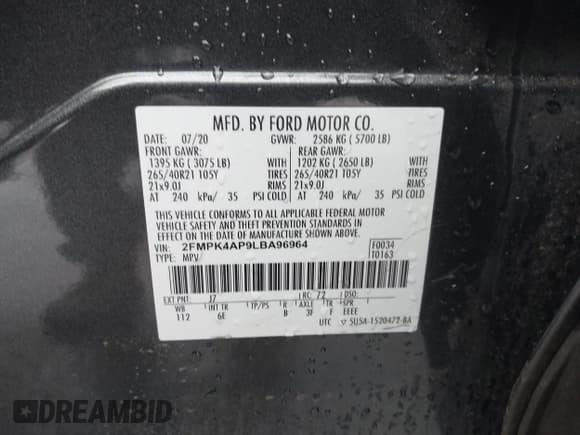 ✅ 2020 Ford Edge ST • VIN: 2FMPK4AP9LBA96964 • Lot: 43700142. Wystawiony na IAAI z przebiegiem 47 676 mil. Bezpłatny archiwum sprzedaży aukcyjnych z USA i szczegółowy raport historii pojazdu na DreamBid. Zdjęcie 9.