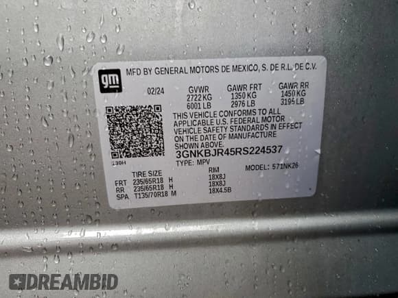 ✅ 2024 Chevrolet Blazer LT • VIN: 3GNKBJR45RS224537 • Lot: 93814855. Listed on Copart with 9,047 mi. Free auction sales archive from the USA and detailed vehicle history report at DreamBid. Image 13.