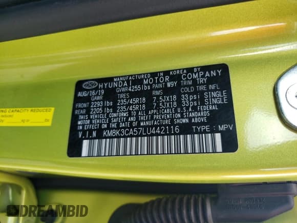 ✅ 2020 Hyundai Kona Limited • VIN: KM8K3CA57LU442116 • Лот: 63326403. Опубликован ранее на Copart с пробегом 15 142 миль. Бесплатный доступ к архиву аукционных продаж из США и подробный отчёт об истории автомобиля на DreamBid. Изображение 13.