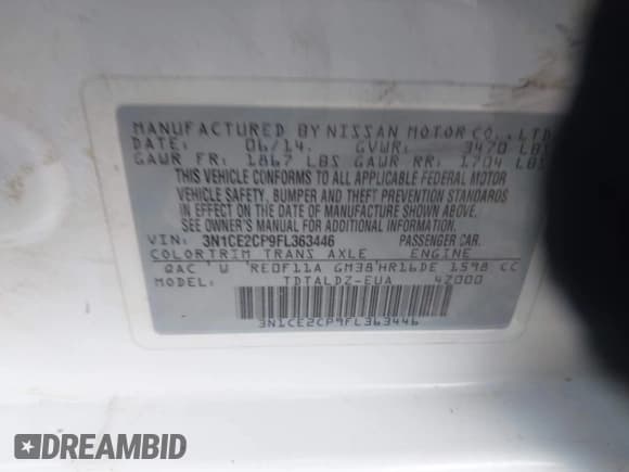 ✅ 2015 Nissan Note S Plus • VIN: 3N1CE2CP9FL363446 • Lot: 42210025. Listed on IAAI with 218,750 mi. Free auction sales archive from the USA and detailed vehicle history report at DreamBid. Image 9.