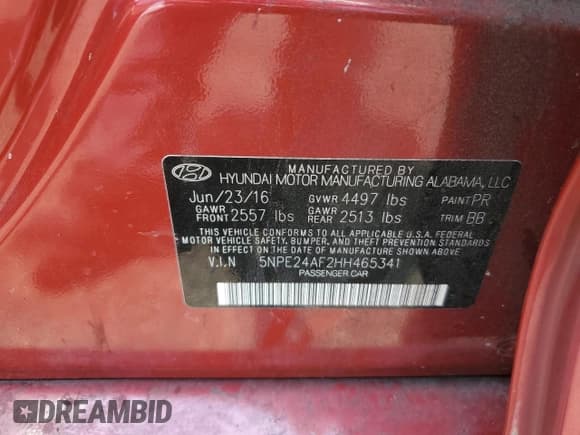 ✅ 2017 Hyundai Sonata 2.4L • VIN: 5NPE24AF2HH465341 • Лот: 63567935. Опубликован ранее на Copart с пробегом Не указан. Бесплатный доступ к архиву аукционных продаж из США и подробный отчёт об истории автомобиля на DreamBid. Изображение 12.