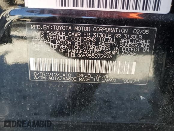 ✅ 2008 Lexus LS 460 • VIN: JTHBL46F985072976 • Лот: 93101345. Опубликован ранее на Copart с пробегом 206 399 миль. Бесплатный доступ к архиву аукционных продаж из США и подробный отчёт об истории автомобиля на DreamBid. Изображение 12.