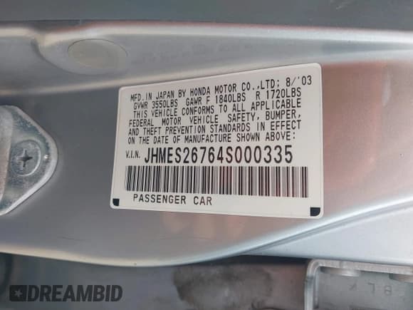 ✅ 2004 Honda Civic EX • VIN: JHMES26764S000335 • Lot: 43697845. Listed on IAAI with 220,489 mi. Free auction sales archive from the USA and detailed vehicle history report at DreamBid. Image 9.