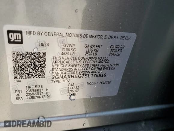 ✅ 2025 Chevrolet Equinox FWD LT • VIN: 3GNAXHEG7SL175816 • Lot: 53404885. Wystawiony na Copart z przebiegiem 4 mil. Bezpłatny archiwum sprzedaży aukcyjnych z USA i szczegółowy raport historii pojazdu na DreamBid. Zdjęcie 12.