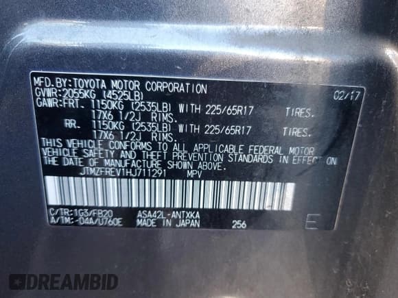 ✅ 2017 Toyota RAV4 LE • VIN: JTMZFREV1HJ711291 • Lot: 93116175. Listed on Copart with 85,242 mi. Free auction sales archive from the USA and detailed vehicle history report at DreamBid. Image 13.