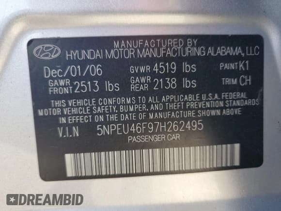 ✅ 2007 Hyundai Sonata SE • VIN: 5NPEU46F97H262495 • Лот: 73751324. Опубликован ранее на Copart с пробегом 178 400 миль. Бесплатный доступ к архиву аукционных продаж из США и подробный отчёт об истории автомобиля на DreamBid. Изображение 15.