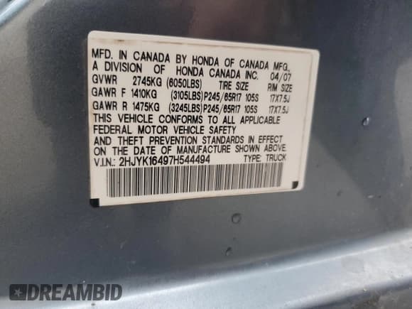 ✅ 2007 Honda Ridgeline RTS • VIN: 2HJYK16497H544494 • Lot: 90471655. Wystawiony na Copart z przebiegiem 231 598 mil. Bezpłatny archiwum sprzedaży aukcyjnych z USA i szczegółowy raport historii pojazdu na DreamBid. Zdjęcie 12.