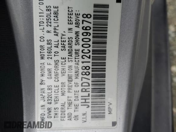 ✅ 2002 Honda CR-V EX • VIN: JHLRD78812C009678 • Lot: 93529435. Listed on Copart with 243,392 mi. Free auction sales archive from the USA and detailed vehicle history report at DreamBid. Image 13.