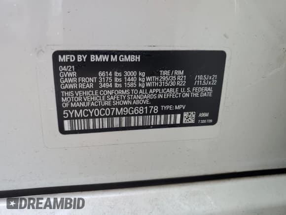 ✅ 2021 BMW X6 M • VIN: 5YMCY0C07M9G68178 • Lot: 68007165. Wystawiony na Copart z przebiegiem 8 909 mil. Bezpłatny archiwum sprzedaży aukcyjnych z USA i szczegółowy raport historii pojazdu na DreamBid. Zdjęcie 13.