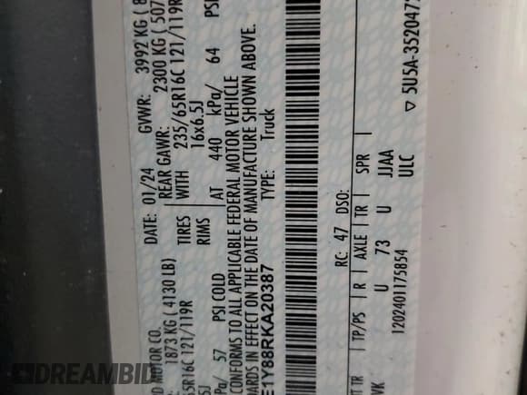 ✅ 2024 Ford Transit Cargo • VIN: 1FTYE1Y88RKA20387 • Lot: 89136935. Listed on Copart with 30,190 mi. Free auction sales archive from the USA and detailed vehicle history report at DreamBid. Image 13.