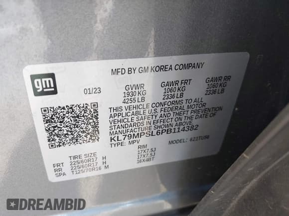 ✅ 2023 Chevrolet TrailBlazer LT • VIN: KL79MPSL6PB114382 • Лот: 42991387. Опубликован ранее на IAAI с пробегом 39 513 миль. Бесплатный доступ к архиву аукционных продаж из США и подробный отчёт об истории автомобиля на DreamBid. Изображение 9.