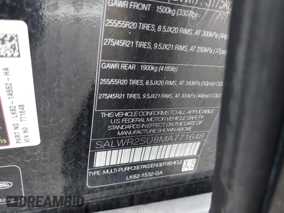 ✅ 2021 Land Rover Range Rover Sport HSE Silver Edition • VIN: SALWR2SU8MA771648 • Лот: 43272094. Опубликован ранее на IAAI с пробегом 47 625 миль. Бесплатный доступ к архиву аукционных продаж из США и подробный отчёт об истории автомобиля на DreamBid. Изображение 9.