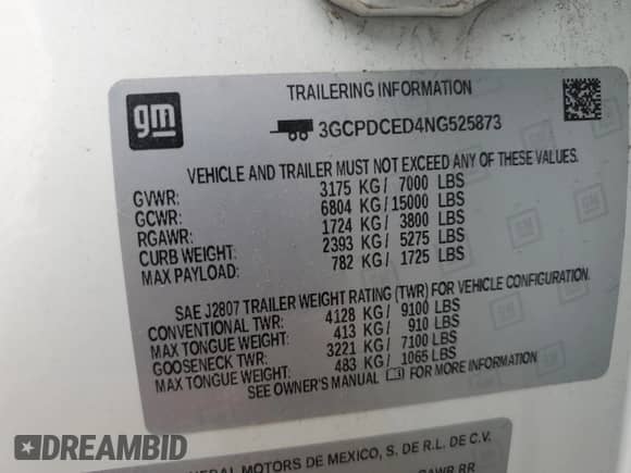 2022 Chevrolet Silverado 1500 Custom Trail Boss with VIN 3GCPDCED4NG525873, listed as a Copart auction lot 55124675 with Not provided miles and Salvage title. Bid and sale history available at DreamBid. Image 12.