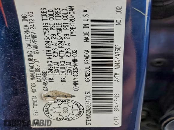 ✅ 2008 Toyota Tacoma • VIN: 5TEMU52N28Z470151 • Lot: 95724115. Wystawiony na Copart z przebiegiem 138 184 mil. Bezpłatny archiwum sprzedaży aukcyjnych z USA i szczegółowy raport historii pojazdu na DreamBid. Zdjęcie 12.