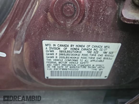 ✅ 2007 Honda Pilot EX-L • VIN: 2HKYF18697H532313 • Лот: 82470834. Опубликован ранее на Copart с пробегом 274 030 миль. Бесплатный доступ к архиву аукционных продаж из США и подробный отчёт об истории автомобиля на DreamBid. Изображение 10.