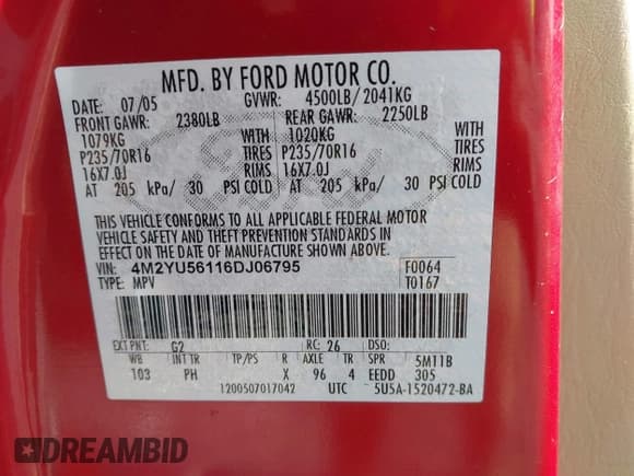 ✅ 2006 Mercury Mariner Luxury • VIN: 4M2YU56116DJ06795 • Lot: 43513509. Wystawiony na IAAI z przebiegiem 194 728 mil. Bezpłatny archiwum sprzedaży aukcyjnych z USA i szczegółowy raport historii pojazdu na DreamBid. Zdjęcie 9.