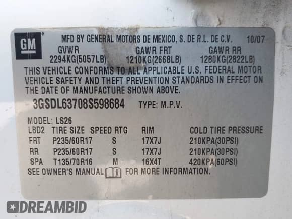 ✅ 2008 Saturn VUE XR • VIN: 3GSDL63708S598684 • Lot: 43013942. Wystawiony na IAAI z przebiegiem 70 397 mil. Bezpłatny archiwum sprzedaży aukcyjnych z USA i szczegółowy raport historii pojazdu na DreamBid. Zdjęcie 9.