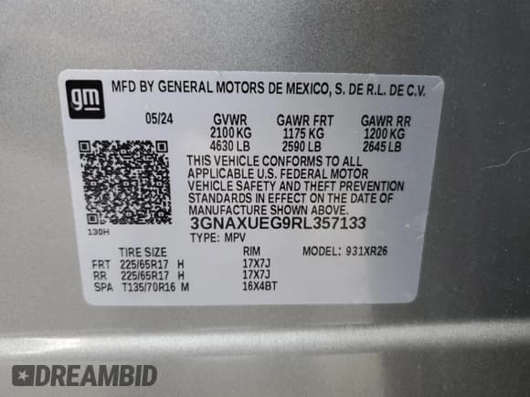 ✅ 2024 Chevrolet Equinox LT • VIN: 3GNAXUEG9RL357133 • Lot: 91706255. Listed on Copart with 32,627 mi. Free auction sales archive from the USA and detailed vehicle history report at DreamBid. Image 13.