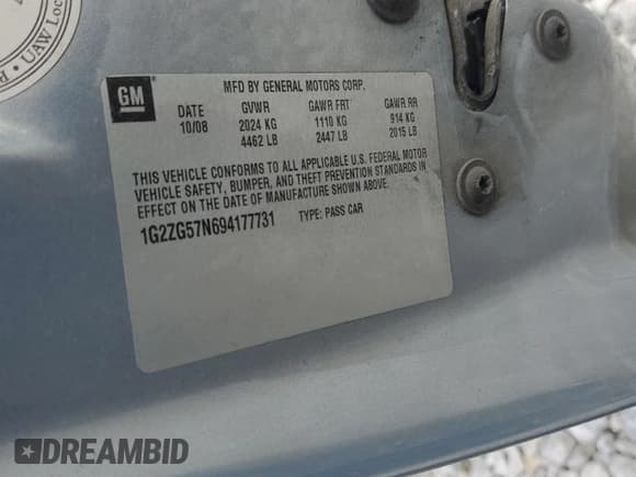 ✅ 2009 Pontiac G6 1SA • VIN: 1G2ZG57N694177731 • Lot: 70713705. Wystawiony na Copart z przebiegiem Nie podano. Bezpłatny archiwum sprzedaży aukcyjnych z USA i szczegółowy raport historii pojazdu na DreamBid. Zdjęcie 12.